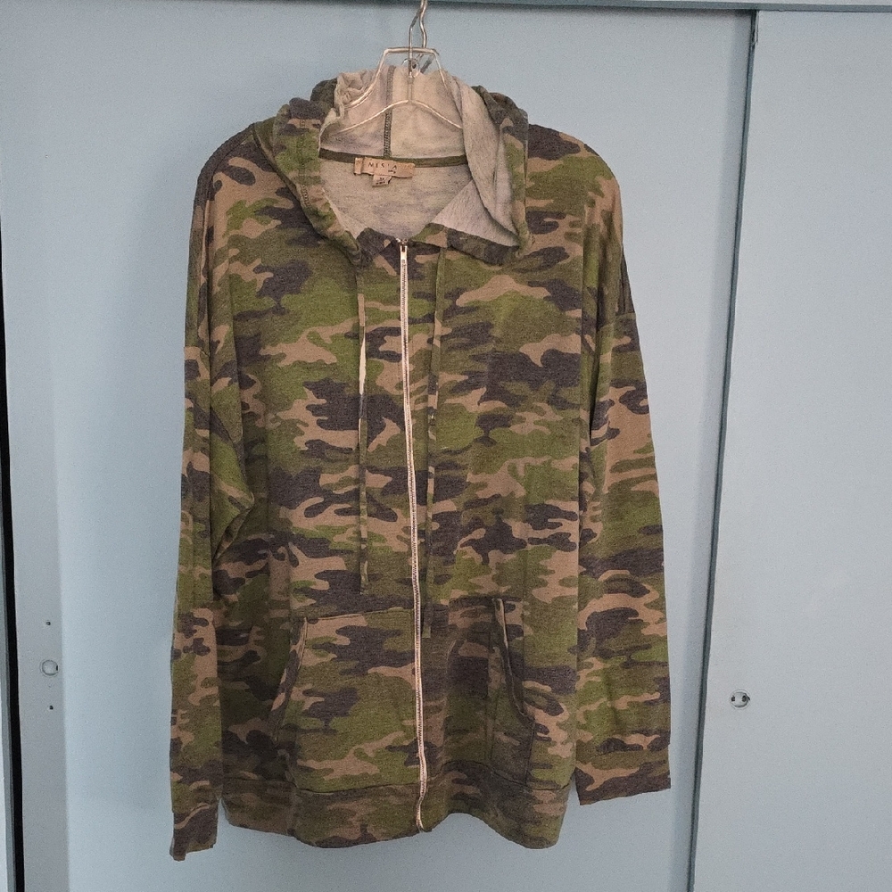 Misia Green and Gray Military Patterned Top